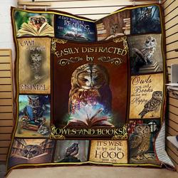 Easily Distracted By Owls And Books Quilt Blanket Great Customized Blanket Gifts For Birthday Christmas Thanksgiving and Home Decor