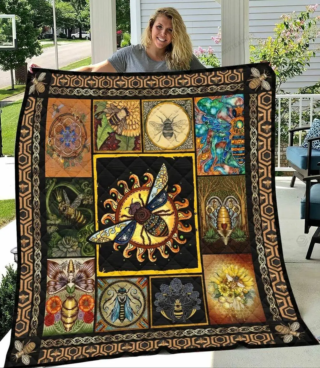 Egypt Pattern Printed Bee Quilt Blanket Great Customized Blanket Gifts For Birthday Christmas Thanksgiving and Home Decor