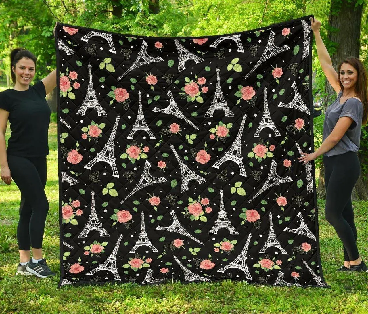 Eiffel Tower Floral Cl12100257Mdq Quilt Blanket and Home Decor