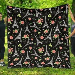 Eiffel Tower Floral Cl12100257Mdq Quilt Blanket and Home Decor