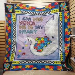 Elephant Autism I Am His Voice He Is My Heart Quilt Blanket Great Customized Gifts For Birthday Christmas Thanksgiving Perfect Gifts For Elephant Lover      and Home Decor