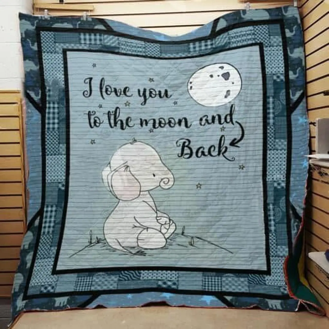 Elephant I Love You To The Moon And Back Quilt Blanket Great Customized Gifts For Birthday Christmas Thanksgiving Perfect Gifts For Elephant Lover and Home Decor