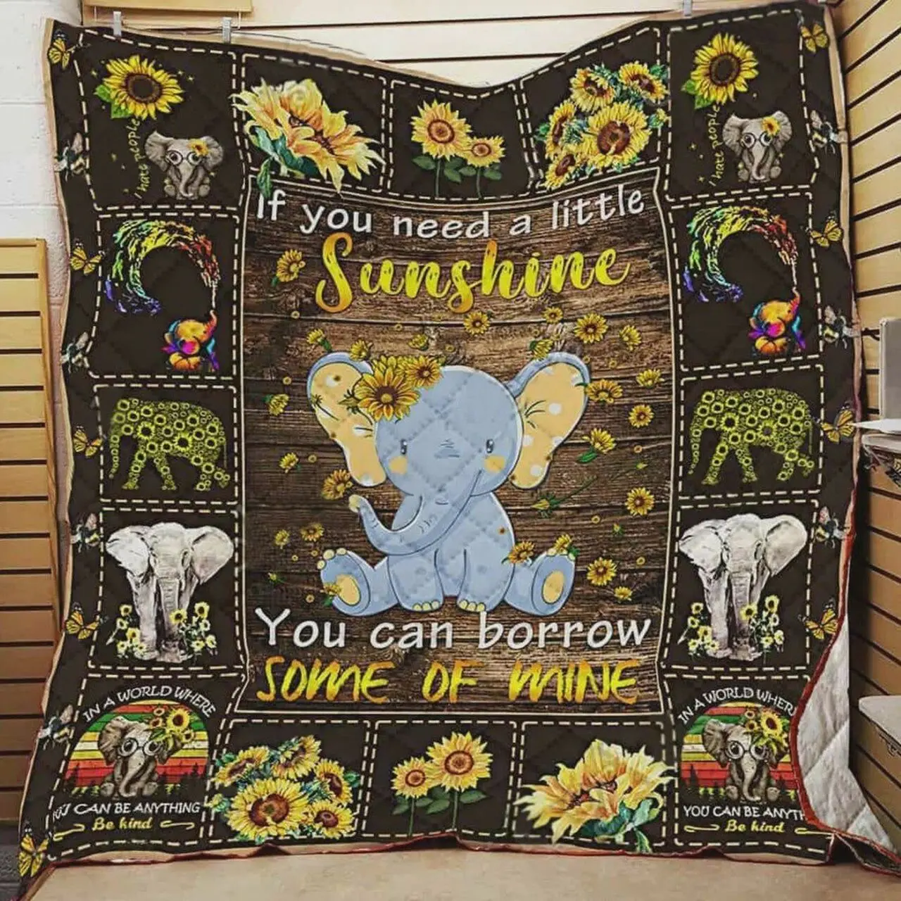 Elephant If You Need A Little Sunshine You Can Borrow Some Of Mine Quilt Blanket Great Customized Blanket Gifts For Birthday Christmas Thanksgiving and Home Decor