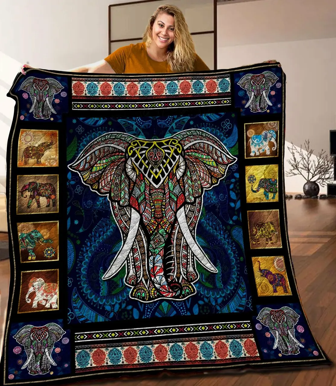 Elephant Mandala Quilt Blanket C9B300504Na and Home Decor