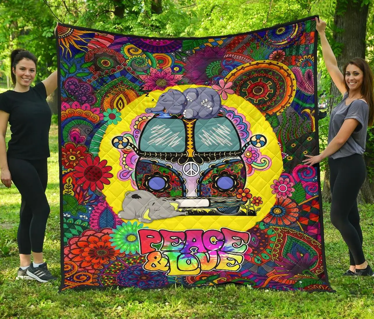 Elephant Peace And Love Premium Quilt M155 , Sleeping Blanket Quilt and Home Decor