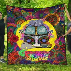 Elephant Peace And Love Premium Quilt M155 , Sleeping Blanket  Quilt and Home Decor