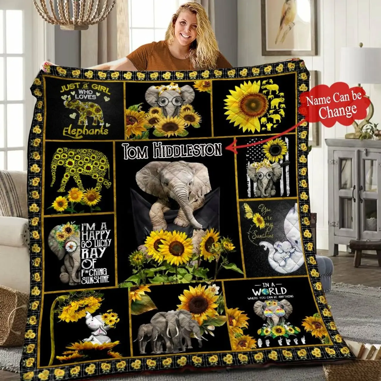 Elephant Personalized Quilt Blanket Hhh010602Nh and Home Decor