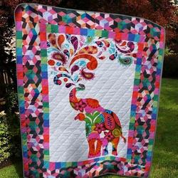 Elephant Spraying Water Elephant Quilt Blanket  Quilt and Home Decor