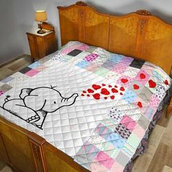 Elephant Sweet Heart DD08100202CL Quilt Blanket and Home Decor