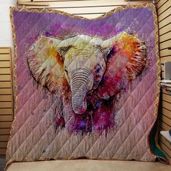 Elephant Watercolor Quilt and Home Decor