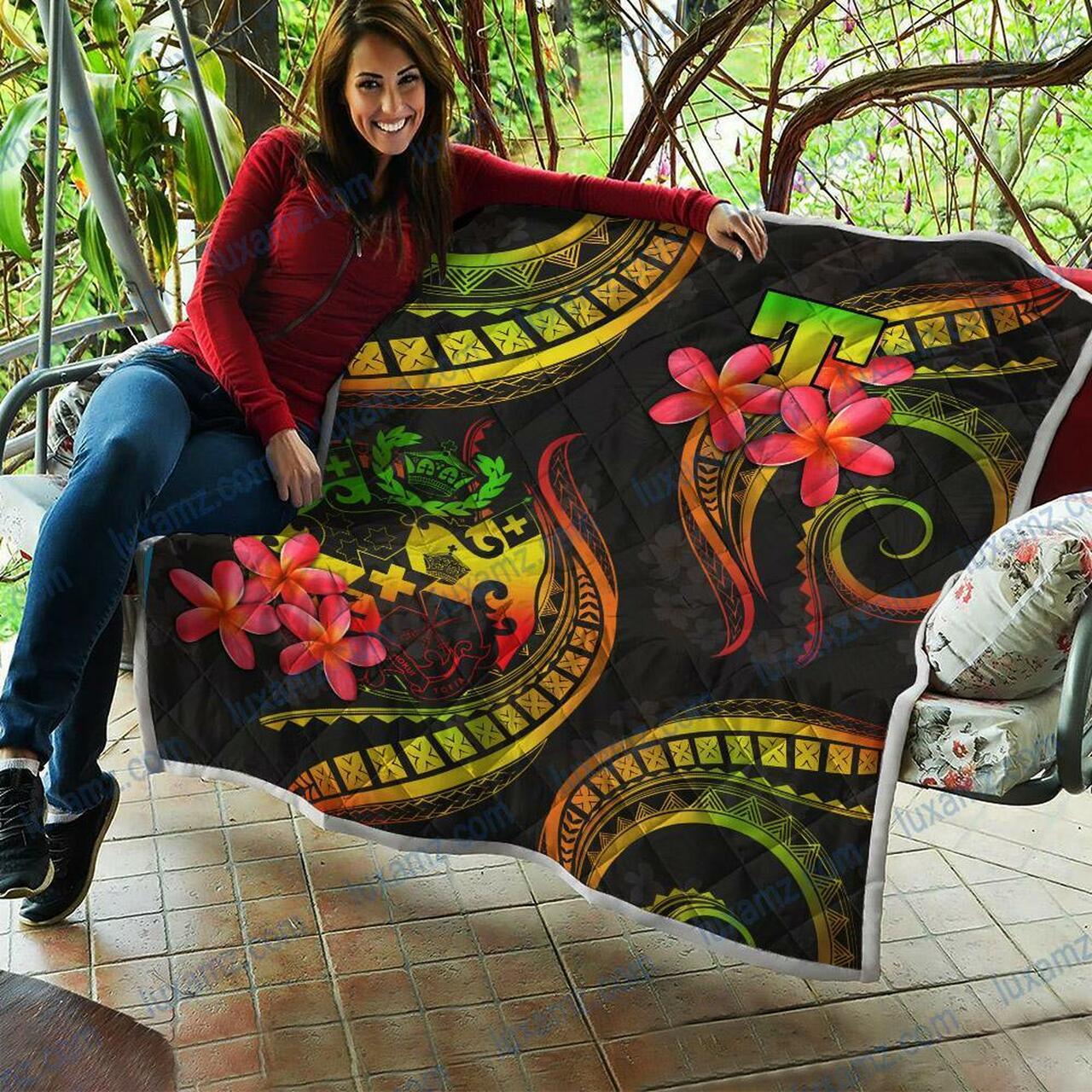 Emblem Tonga With Plumeria Polynesian Quilt and Home Decor