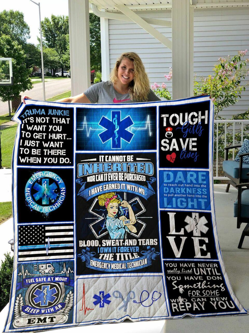 Emt Tough Girls Save Lives Quilt Blanket Great Customized Blanket Gifts For Birthday Christmas Thanksgiving and Home Decor