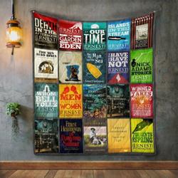 Ernest Hemingway Books Quilt Blanket and Home Decor