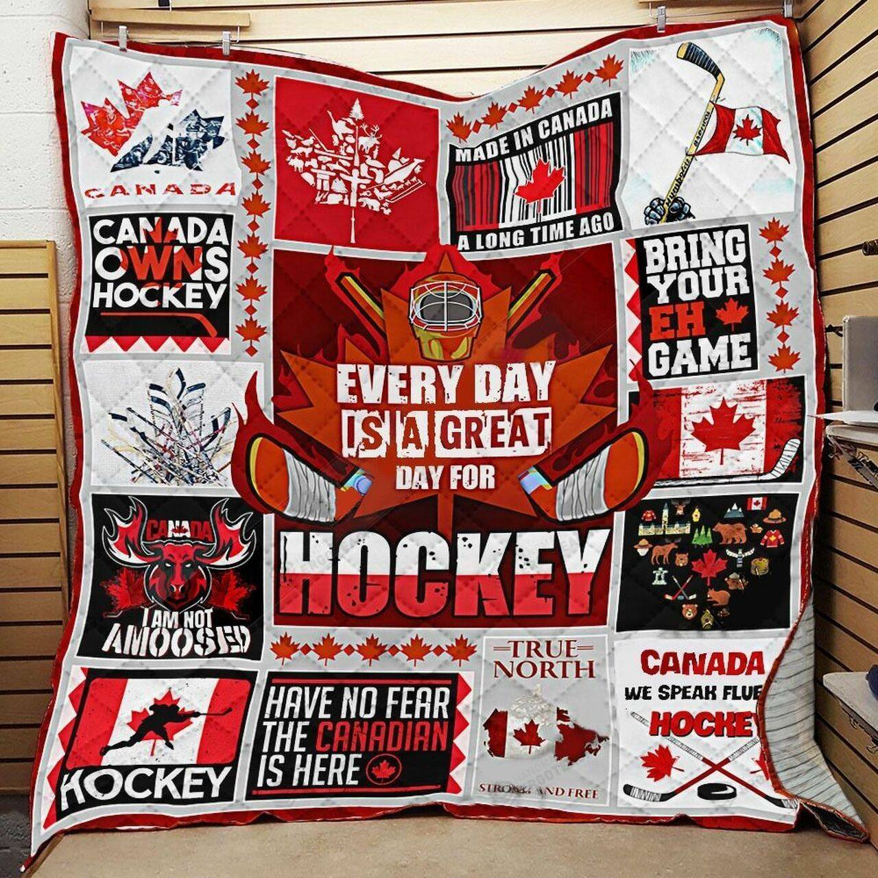 Every Day Is A Great Day For Hockey Canada Quilt Blanket Great Customized Blanket Gifts For Birthday Christmas Thanksgiving and Home Decor