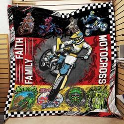 Faith Family Motocross Quilt Blanket Great Customized Blanket Gifts For Birthday Christmas Thanksgiving and Home Decor