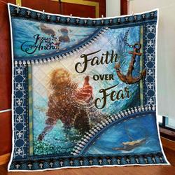 Faith Over Fear, Jesus My Anchor Quilt Blanket and Home Decor