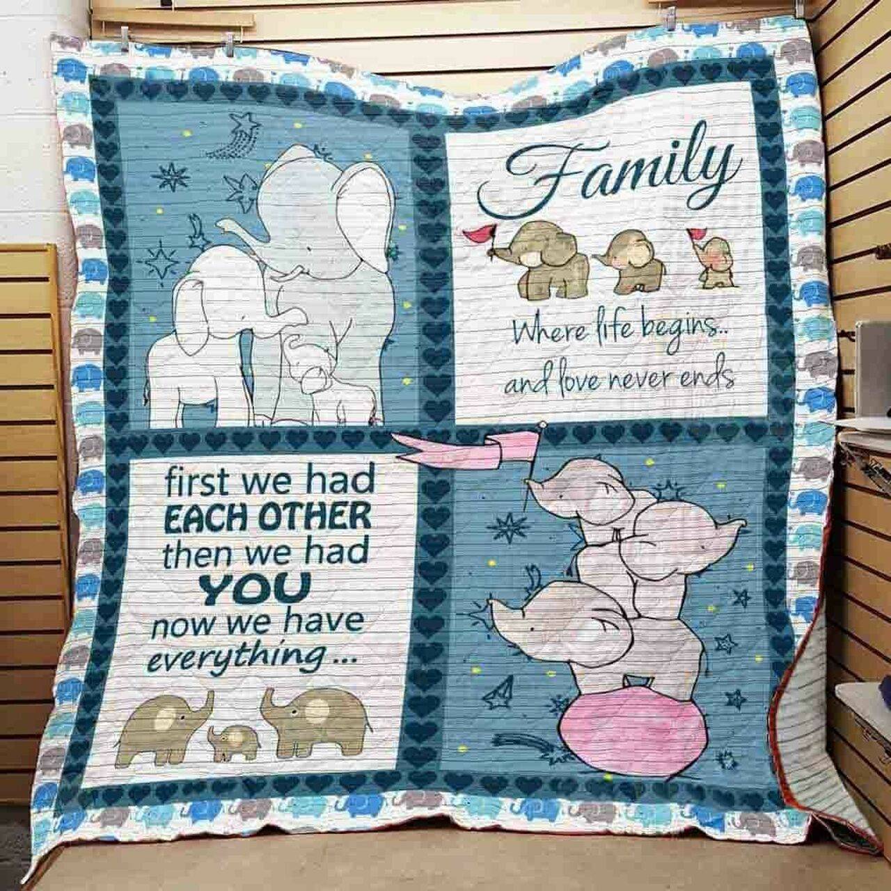 Family Elephant Quilt Blanket ABC07112107 and Home Decor