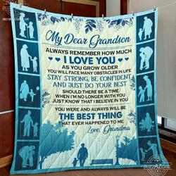 Family Grandson Grandma Stay Strong Be Confident Quilt Gg and Home Decor