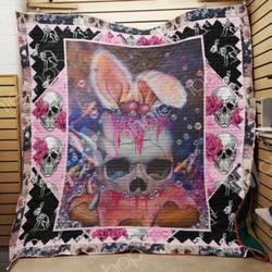 Fancy Skull Wearing Bunny Ears Quilt Blanket Great Customized Gifts For Birthday Christmas Thanksgiving Perfect Gifts For Skull Lover and Home Decor