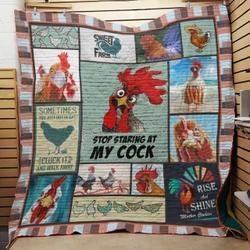 Farmer Chicken Stop Staring At My Cock Quilt Blanket Great Customized Blanket Gifts For Birthday Christmas Thanksgiving and Home Decor