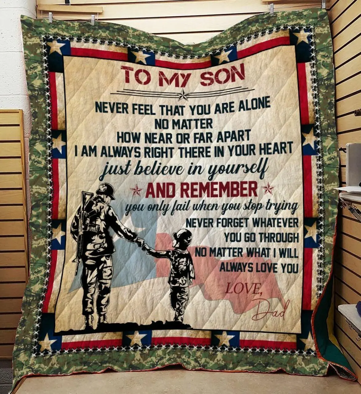 Father Soldier And Son Texas Quilt and Home Decor