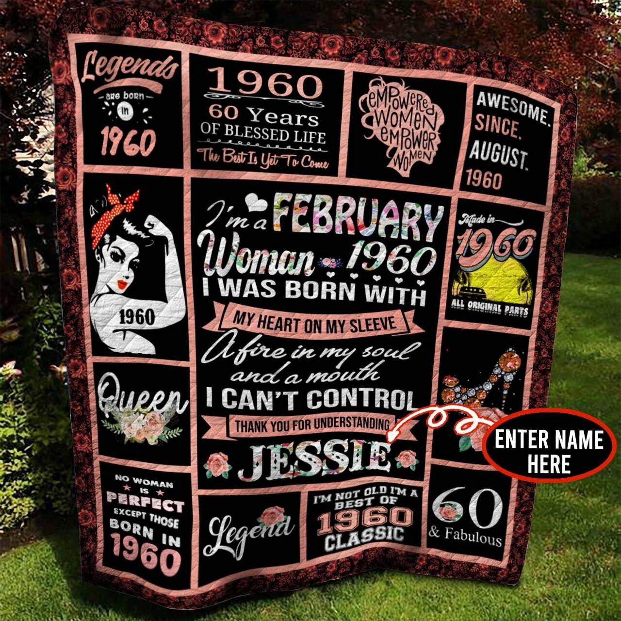 February 1960 Personalized Quilt Blanket Bbb010606Nb and Home Decor