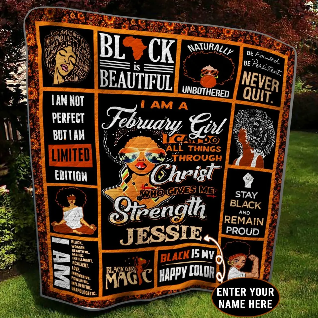 February Black Girl Personalized Quilt Blanket Bbb290502Nb and Home Decor