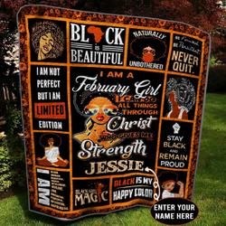 February Black Girl Personalized Quilt Blanket Bbb290502Nb and Home Decor