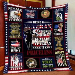 Female Veteran Quilt Blanket and Home Decor
