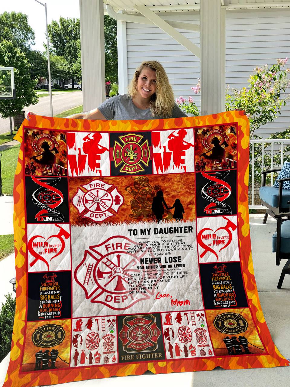 Firefighter To My Daughter Love Mom Quilt and Home Decor