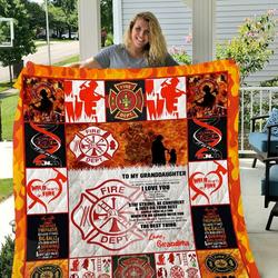 Firefighter  To My Granddaughter  Love Grandmom Quilt Blanket and Home Decor
