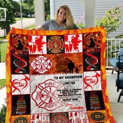 Firefighter  To My Grandson  Love Grandpa Quilt and Home Decor