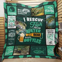 Fishing Beer I Rescure Fish From Water Quilt Blanket Great Customized Gifts For Birthday Christmas Thanksgiving Perfect Gifts For Fishing Lover and Home Decor