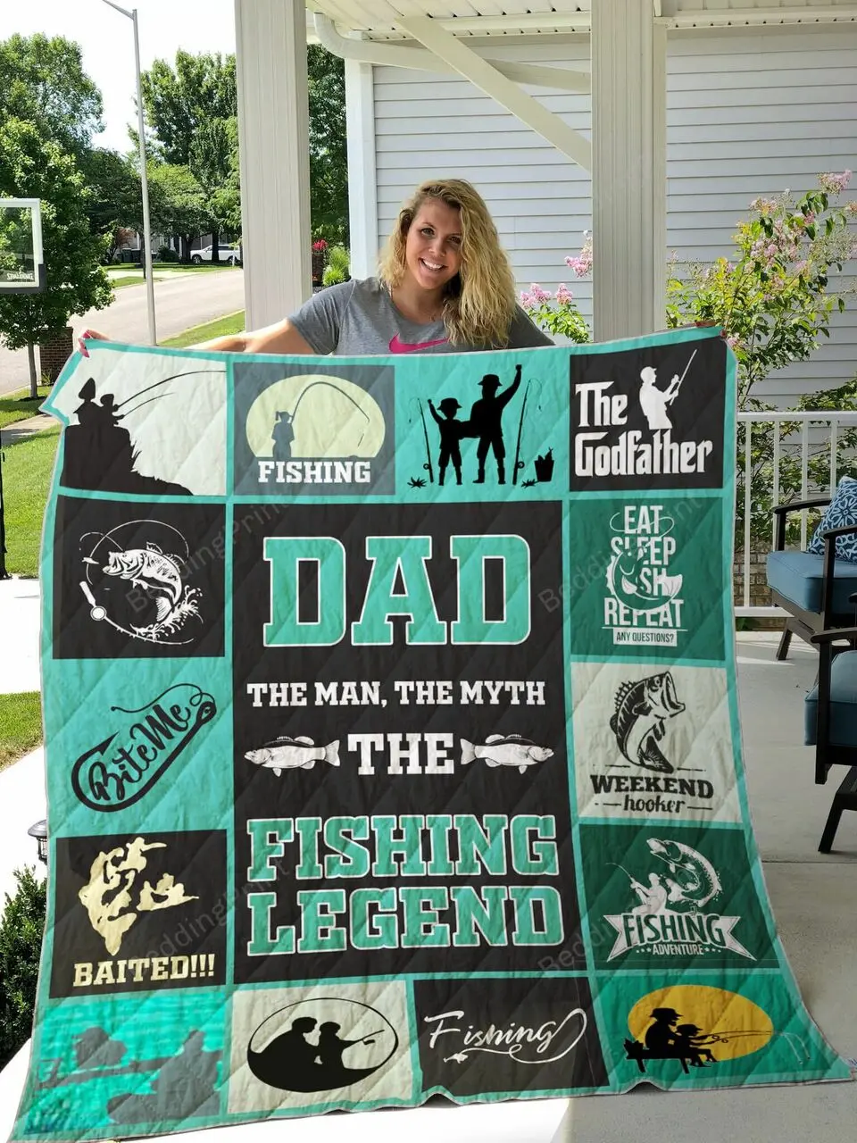 Fishing Dad The Man The Myth The Fishing Legend Quilt Blanket Great Customized Gifts For Birthday Christmas Thanksgiving FatherS Day Perfect Gifts For Fishing Lover and Home Decor
