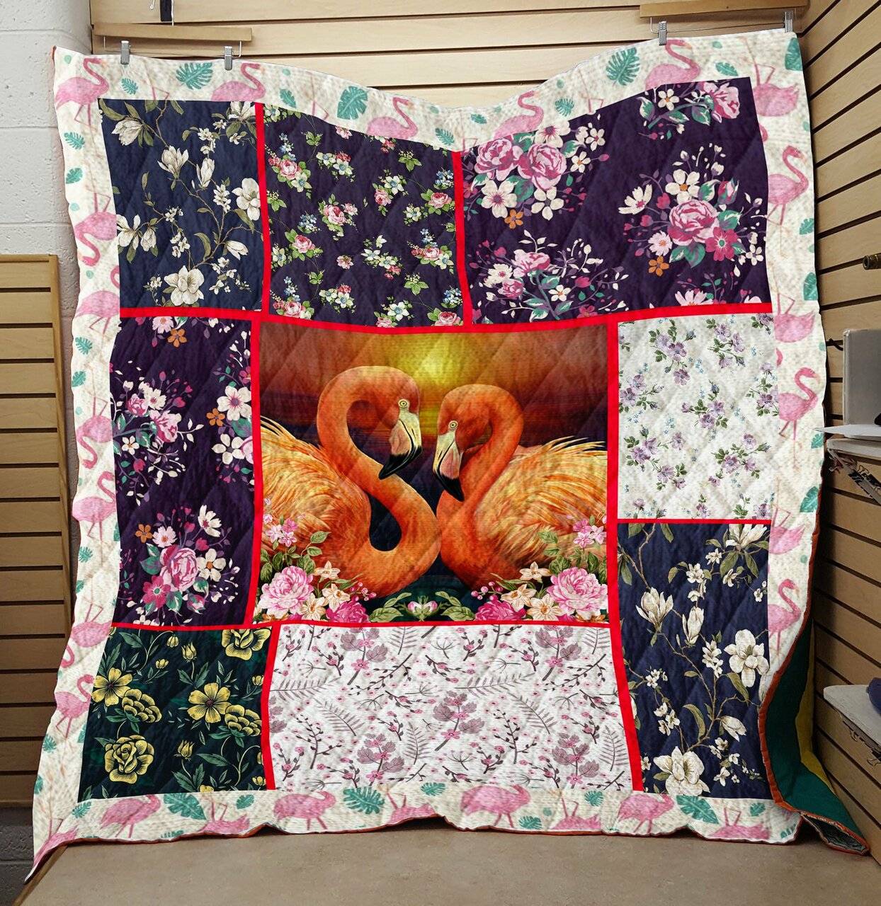 Flamingo Flower Love Quilt and Home Decor