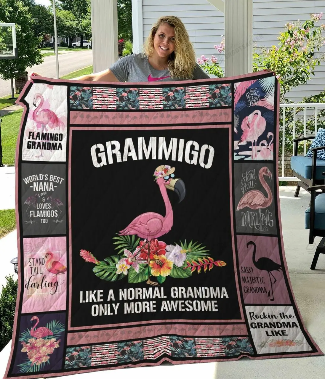 Flamingo Grammingo Like A Normal Grandma Only More Awesome Quilt Blanket Great Customized Blanket Gifts For Birthday Christmas Thanksgiving and Home Decor