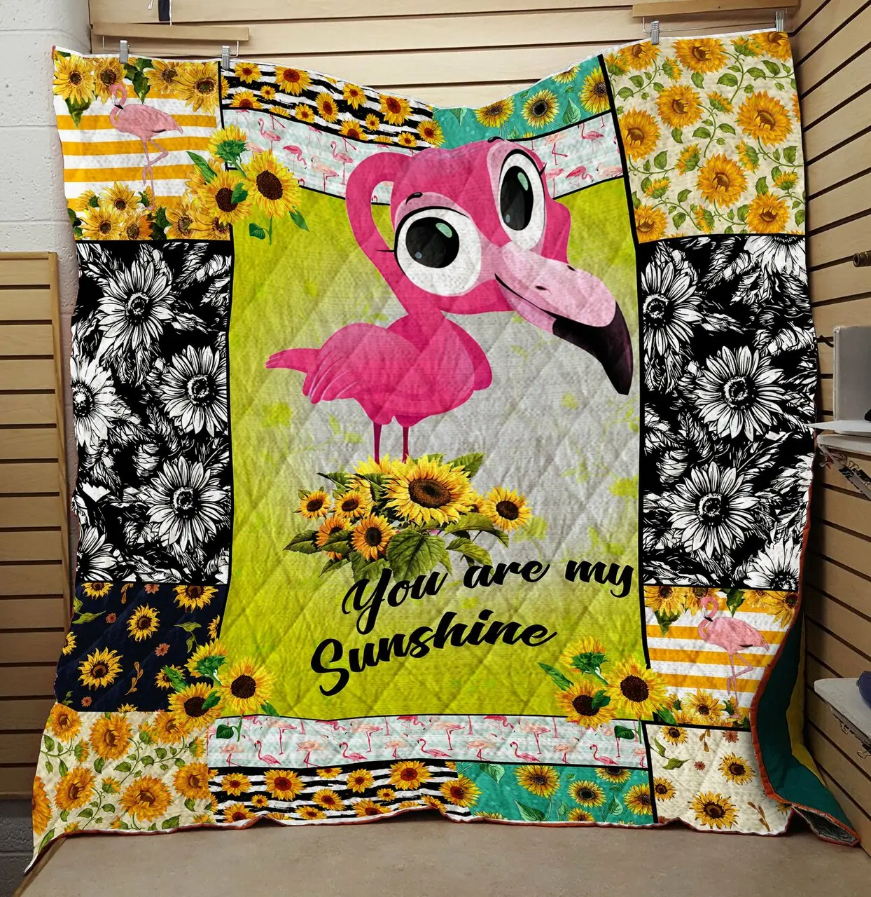 Flamingo You Are My Sunshine Sunflower Quilt Blanket and Home Decor