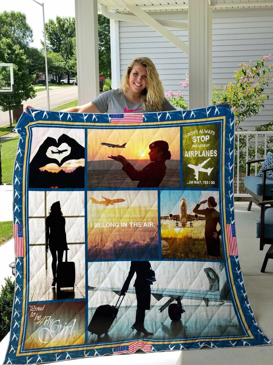 Flight Attendant I Belong In The Air Quilt Blanket Great Customized Blanket Gifts For Birthday Christmas Thanksgiving and Home Decor