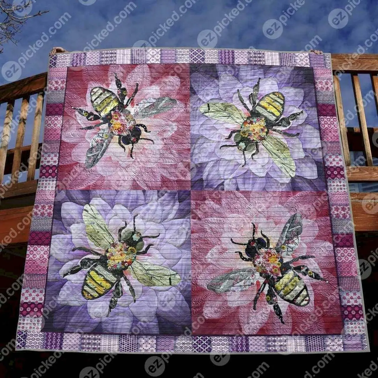 Floral Bee Clt150626 Quilt Blanket and Home Decor