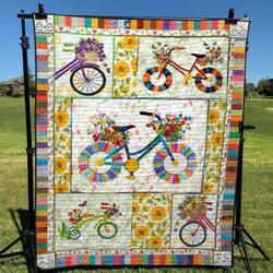 Floral Bicycles Quilt Blanket Yct8  Quilt and Home Decor