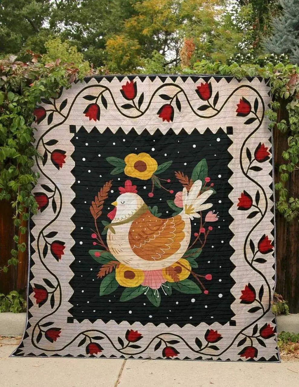 Floral Chicken Clt180621 Quilt Blanket and Home Decor