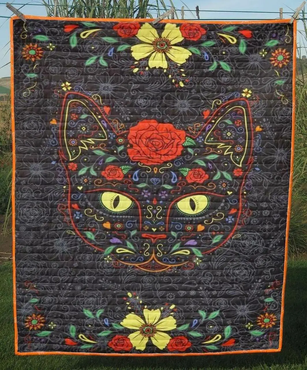 Floral Sugar Cat Clt190649 Quilt Blanket and Home Decor