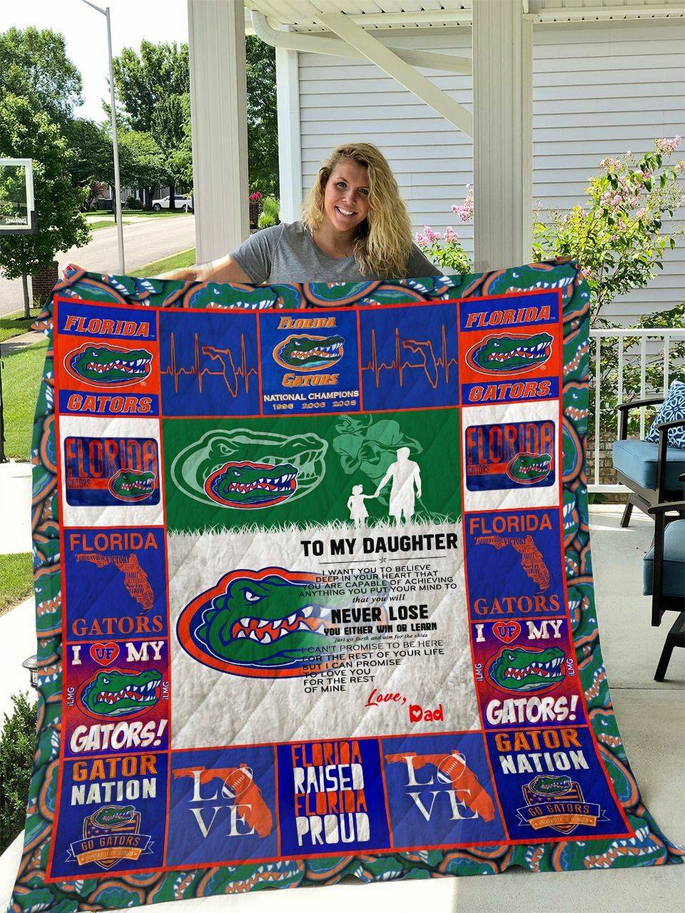 Florida Gators To My Daughter Love Dad Quilt Blanket and Home Decor