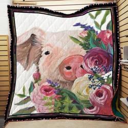 Flower Pig Cl22100199Mdq Quilt Blanket and Home Decor