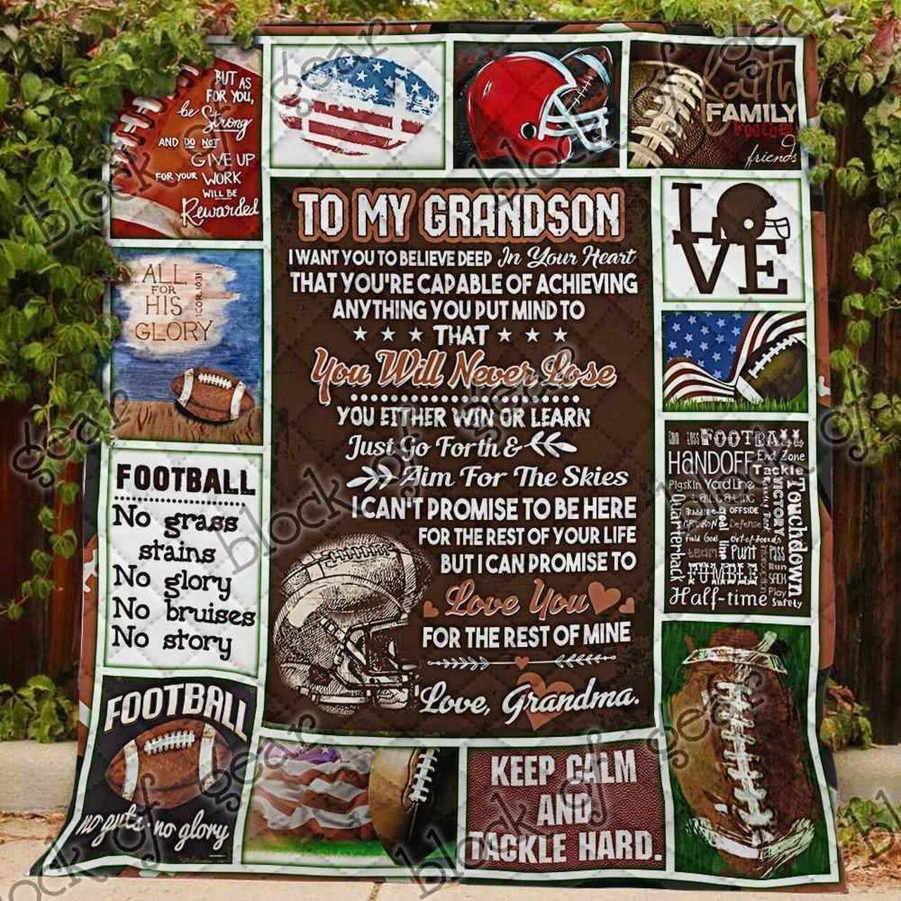 Football Grandson Love Grandma Blanket Kc1307 Quilt and Home Decor
