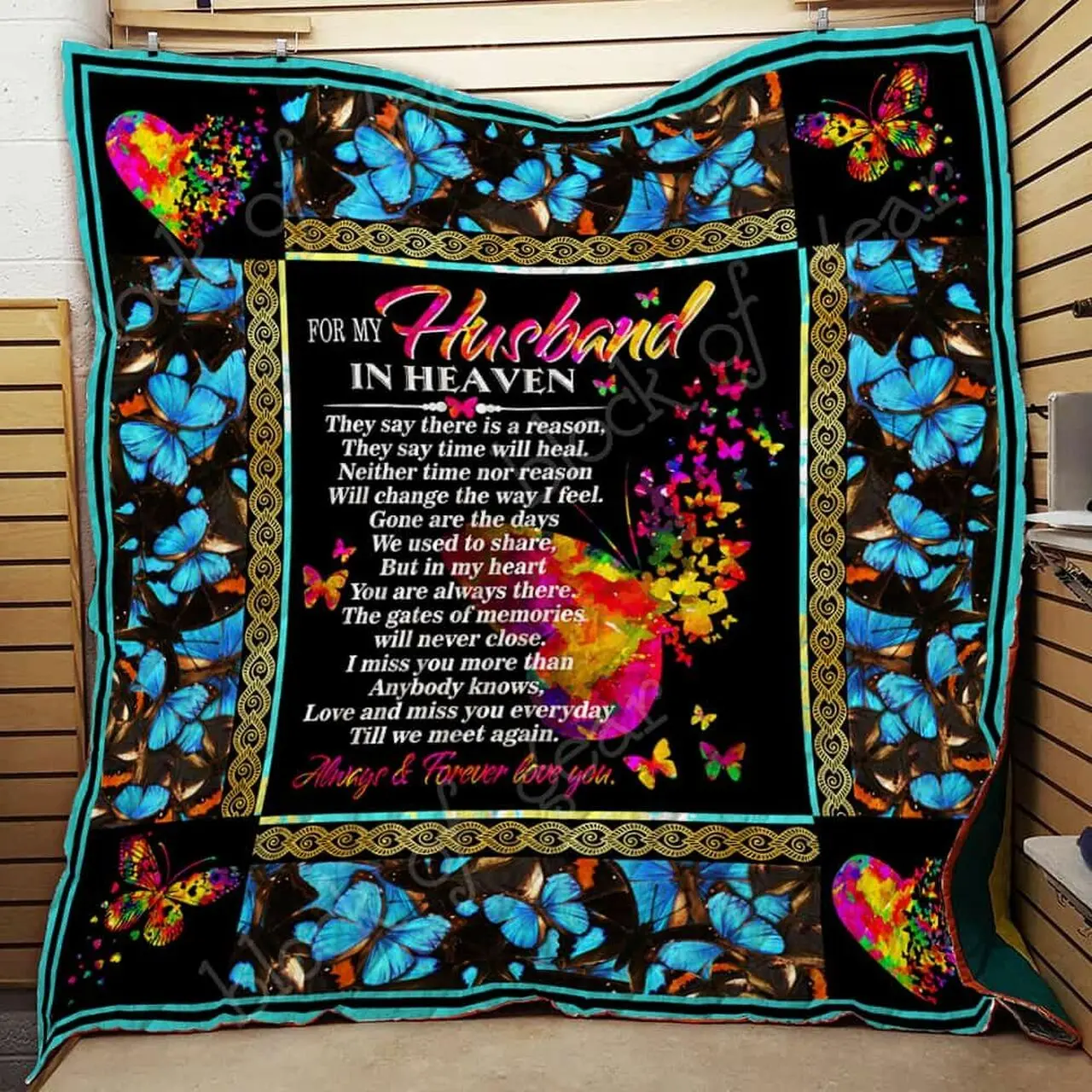 For My Husband In Heaven Butterfly Cl2100193Mdq Quilt Blanket and Home Decor