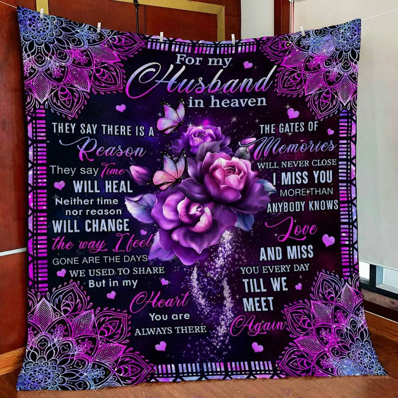 For My Husband In Heaven Quilt Blanket and Home Decor