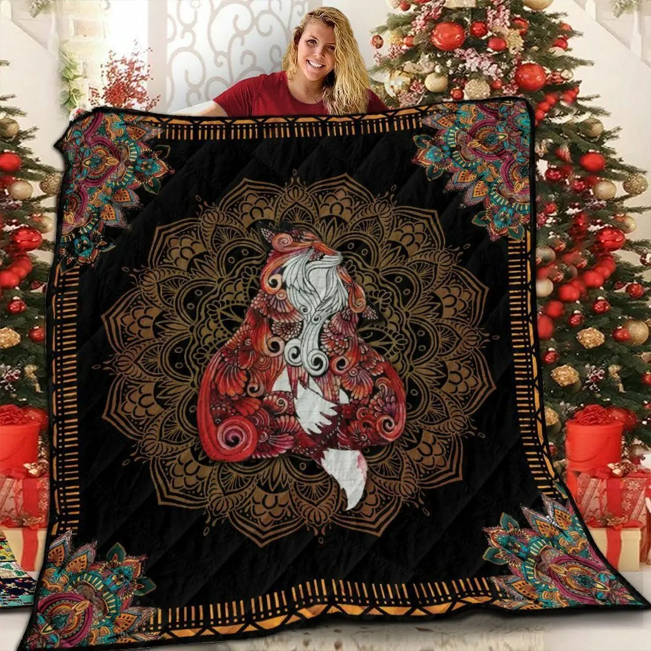 Fox Mandala Love Quilt Blanket ABC06011140 and Home Decor