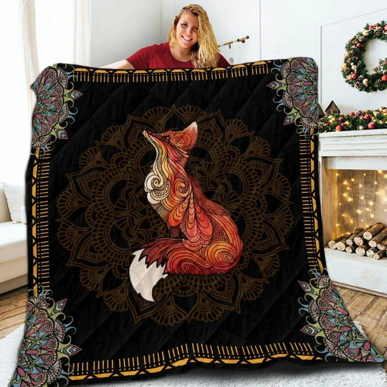 Fox Mandala Quilt Blanket ABC06011136 and Home Decor