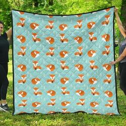 Fox Pattern Blue B Ackground DHCDHC DT1910 Quilt Blanket and Home Decor